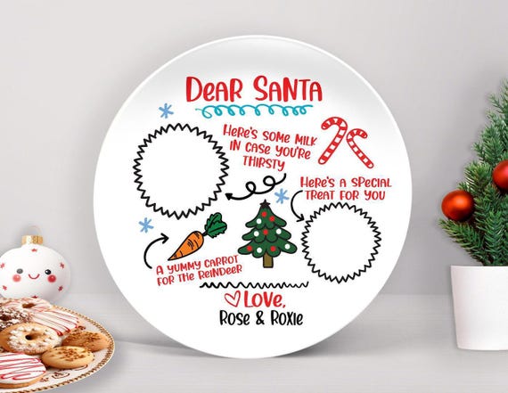 Personalized Santa Plate, Christmas Milk and Cookies Plate, Polymer Plastic
