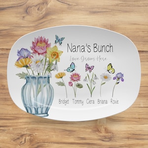 Birth Month Flower Personalized Platter, Family Name Platter, Mother&#39;s Day Gift, Grandparent Gift,  Plate with Kid&#39;s Name