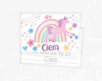 Personalized Unicorn and Rainbows Laminated Placemat for Kids
