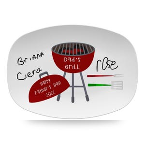 Father&#39;s Day Personalized Platter with Kid&#39;s Signatures, BBQ Grilling Platter, Barbecue Grill Plate, Barbeque