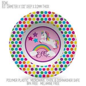 Personalized Unicorn Rainbow Plate, Polymer Kids Dinnerware, BPA Free image 3