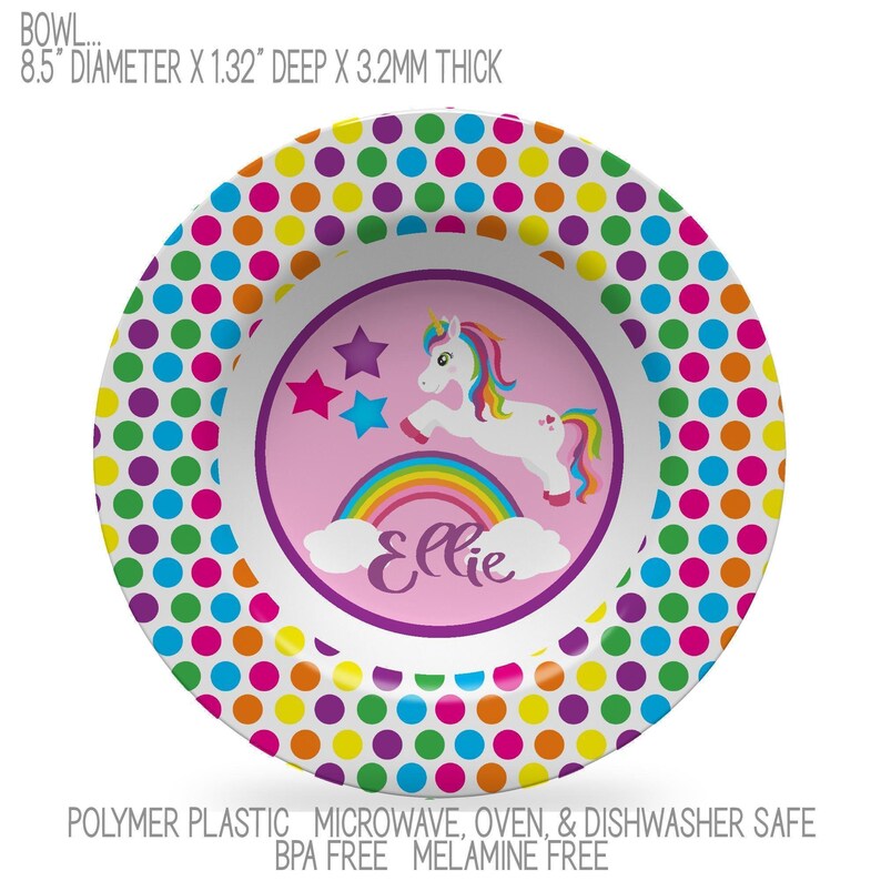 Personalized Unicorn Rainbow Plate, Polymer Kids Dinnerware, BPA Free image 3