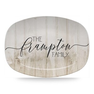 Farmhouse Family Personalized Platter, Custom Last Name Platr, Wedding or Anniversary Gift Wood Look