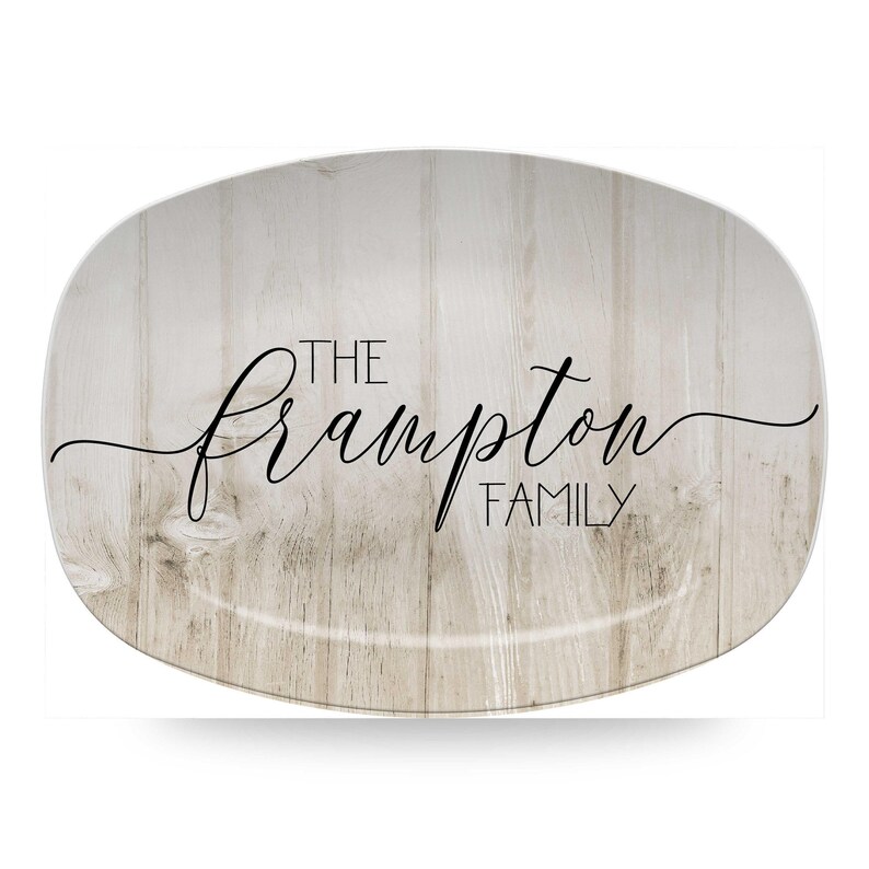 Farmhouse Family Personalized Platter, Custom Last Name Platr, Wedding or Anniversary Gift Wood Look
