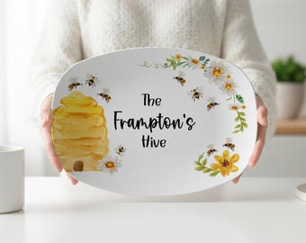 Personalized Bee Hive Platter, Custom Family Keepsake Plate