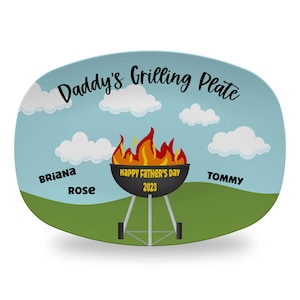 Personalized BBQ Grilling Plate with Kid&#39;s Names, Custom Grill Plate, Custom Serving Tray, Father&#39;s Day Gift For Him, Polymer Plastic