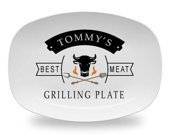 Personalized Barbecue Grilling Plate Platter, Father's Day Gift, BBQ Platter, Barbeque Serving Tray for Daddy, Dad, Papa, Polymer Plastic