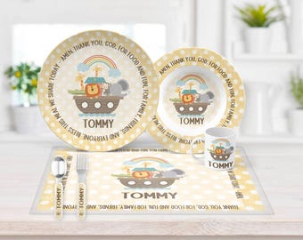 Noah's Ark Personalized Plate Set, Baptism Kids Dinnerware Set