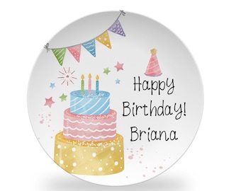Birthday Personalized Plate, Birthday Cake Plate with Name, Kids Celebration Party Plate, Polymer Plastic