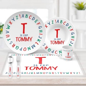 ABC Alphabet Personalized Plate Set, Initial Kids Dinnerware Set