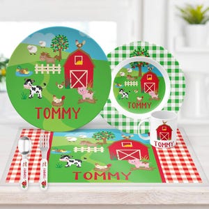 Barnyard Animals Plate Mealtime Set for Kids, Custom Children's Farm Dinnerware, Choose Tableware Options