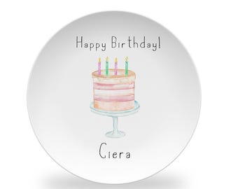 Birthday Personalized Plate, Birthday Cake Plate with Name, Kids Celebration Party Plate, Polymer Plastic