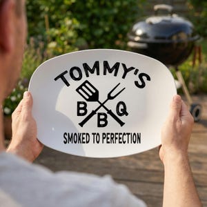 Personalized BBQ Platter, Smoked Meat Plate, Smoker Grilling Plate, Barbecue Gift for Him or Her, Outdoor Serving Tray, Polymer Plasti