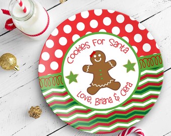 Personalized Christmas Plate, Gingerbread Girl with Bow, Cookies for Santa Gingerbread Man Holiday Plate