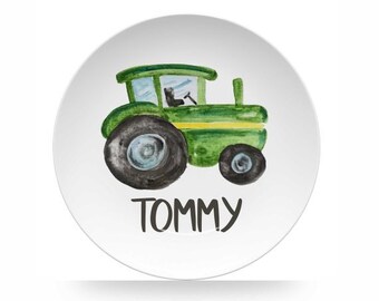 Personalized  Farm Tractor Plate, 10" Polymer Kids Plate, Option for Plate, Bowl, or Set