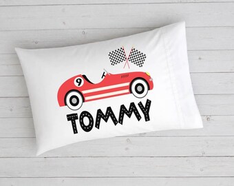Race Car Personalized Pillowcase with Name, Custom Transportation Pillow Case