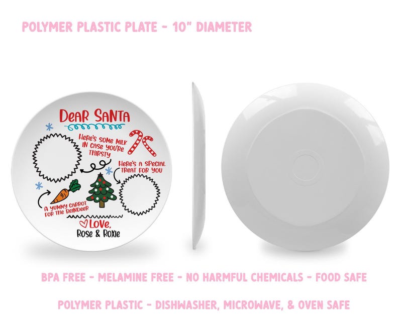 Personalized Santa Plate, Christmas Milk and Cookies Plate, Polymer Plastic image 3