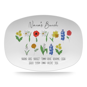Personalized Birth Month Flowers Platter, Custom Grandma's Garden Plate, Mother's Day Gift, Grandparent Gift, Polymer Plastic