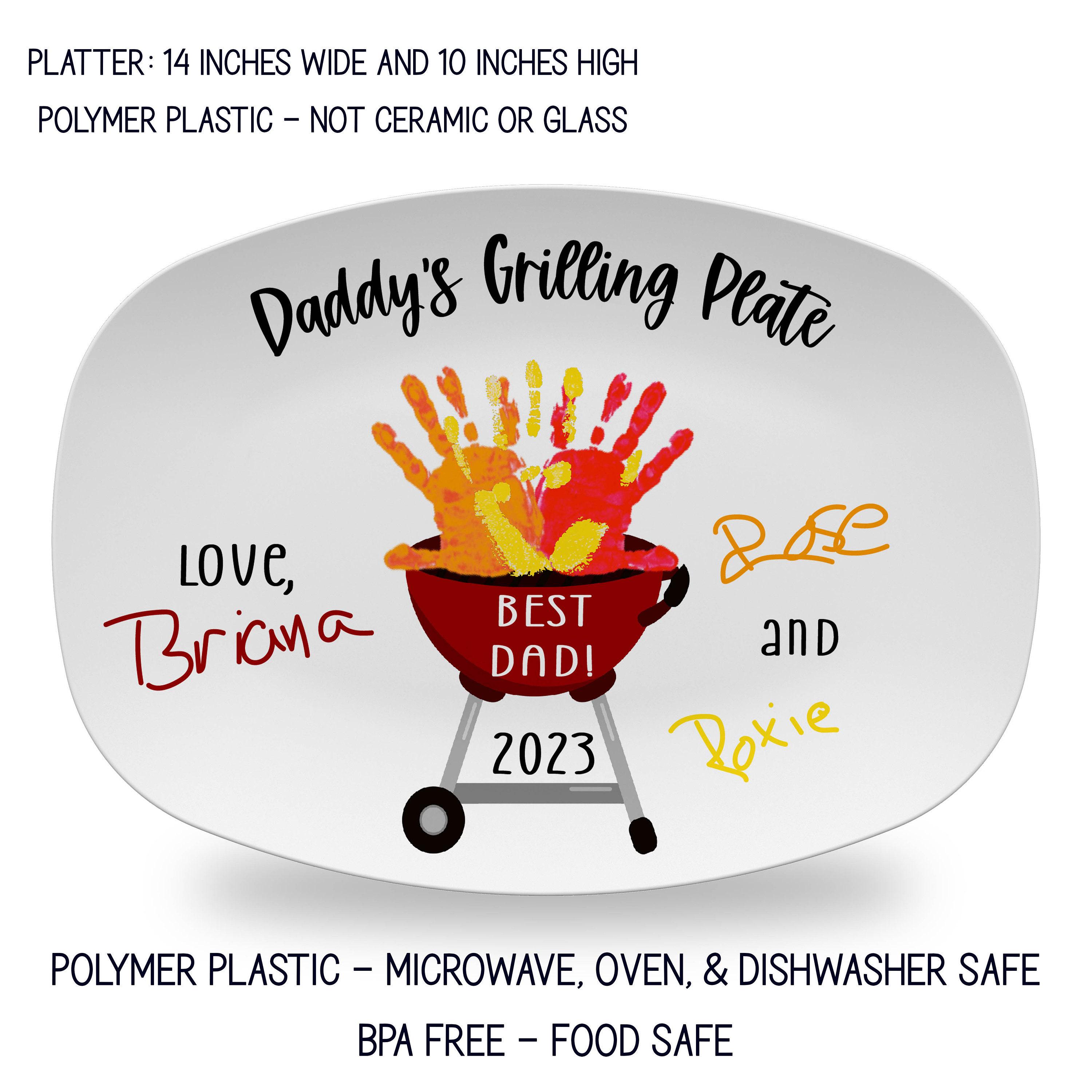 Handprint BBQ Grilling Platter with Signatures, Personalized Father&#39;s Day Platter, Barbecue Grill Plate, BBQ Gift , Polymer Plastic
