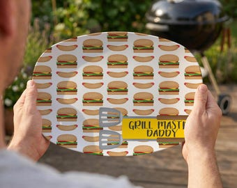 Personalized BBQ Platter, Hotdog Hamburger Grill Plate, Father's Day Gift