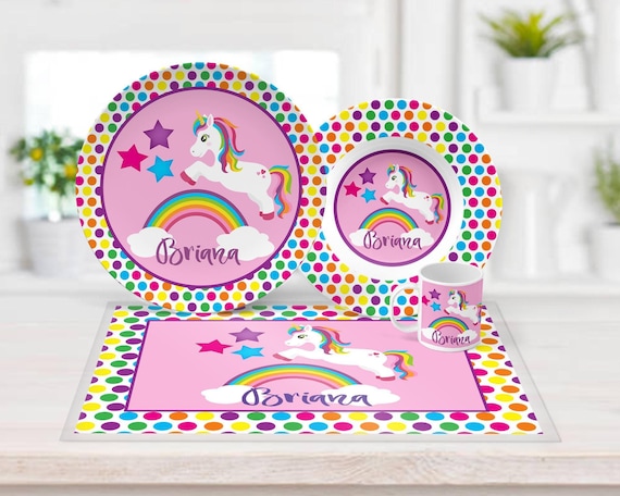 Personalized Unicorn Rainbow Plate, Polymer Kids Dinnerware, BPA Free