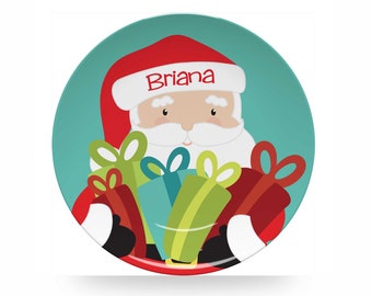 Santa Plate Personalized with Child's Name for the Christmas Holidays, Polymer Plastic, Melamine Free