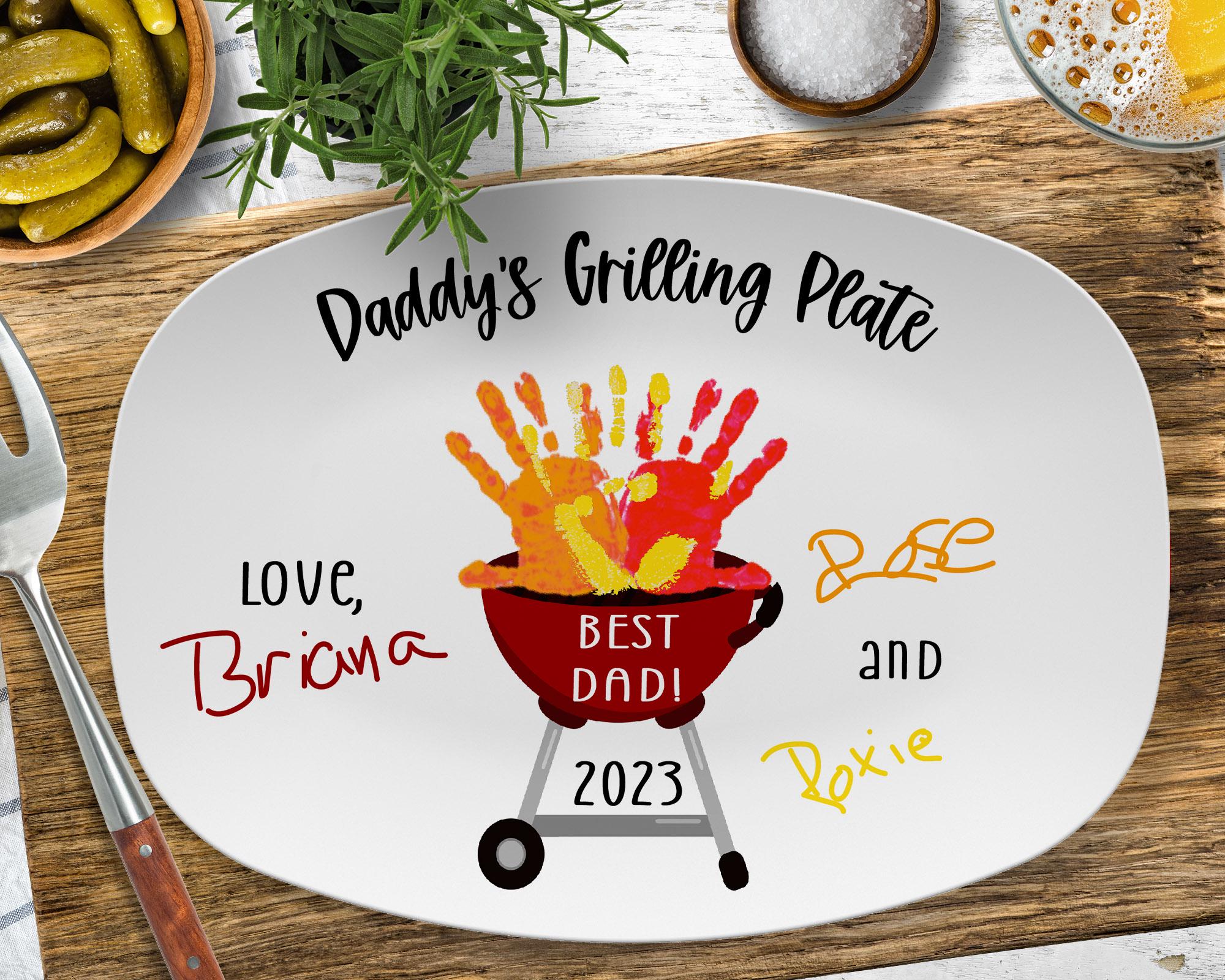 Handprint BBQ Grilling Platter with Signatures, Personalized Father&#39;s Day Platter, Barbecue Grill Plate, BBQ Gift , Polymer Plastic