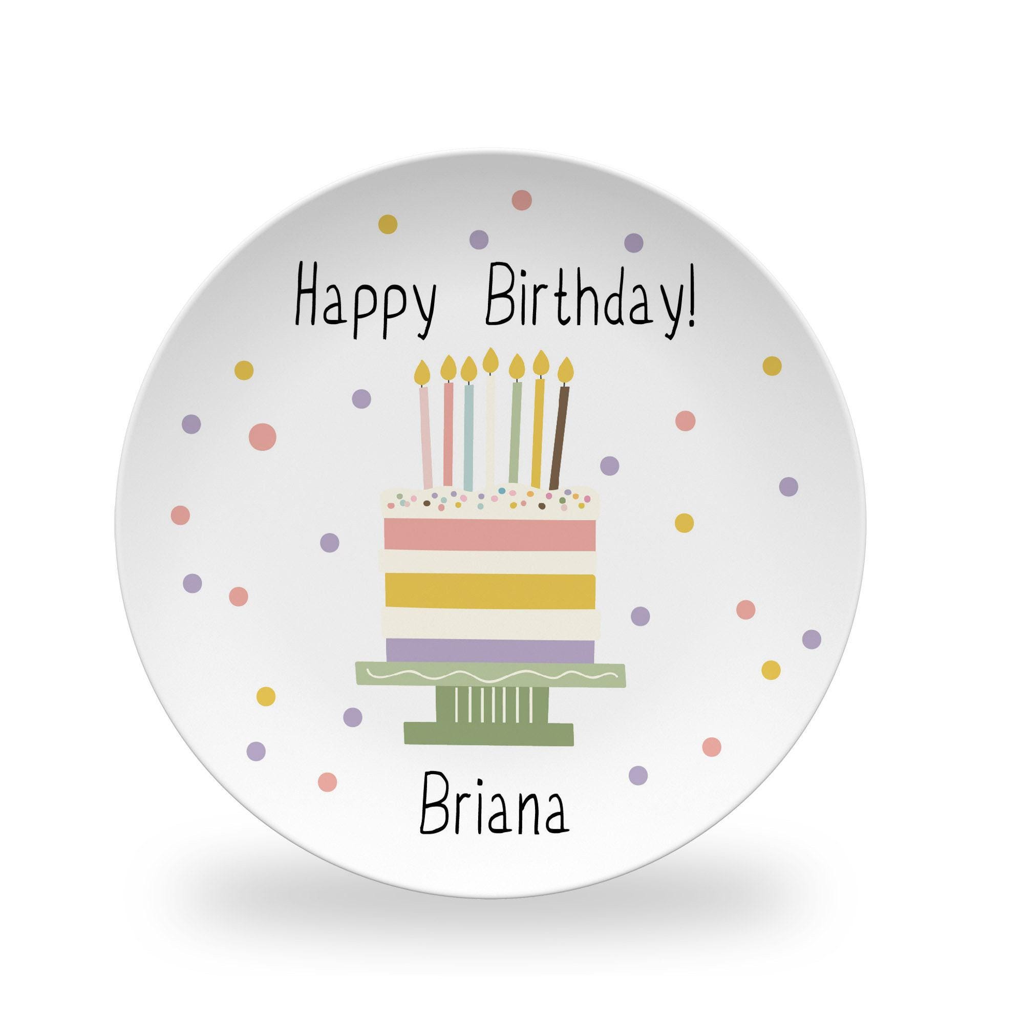 Birthday Personalized Plate, Birthday Cake Plate with Name, Kids Celebration Party Plate, Polymer Plastic