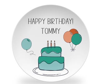 Birthday Cake Personalized Plate for Kids, Celebration Party Plate, Polymer Plastic