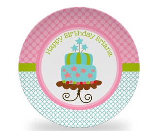 Personalized Birthday Party Cake Plate, Custom Celebration Party Plate