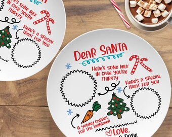 Personalized Milk and Cookies For Santa Plate, Carrots for Reindeer, Kids Christmas Holiday Plate with Custom Names, Polymer Plastic