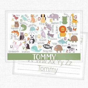 Personalized Animal Alphabet Placemat, Laminated, Kids ABC Learning Table Mat