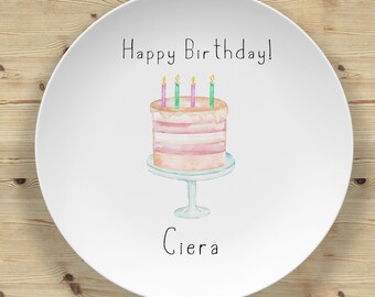 Birthday Personalized Plate, Birthday Cake Plate with Name, Kids Party Plate, Polymer Plastic, Melamine Free
