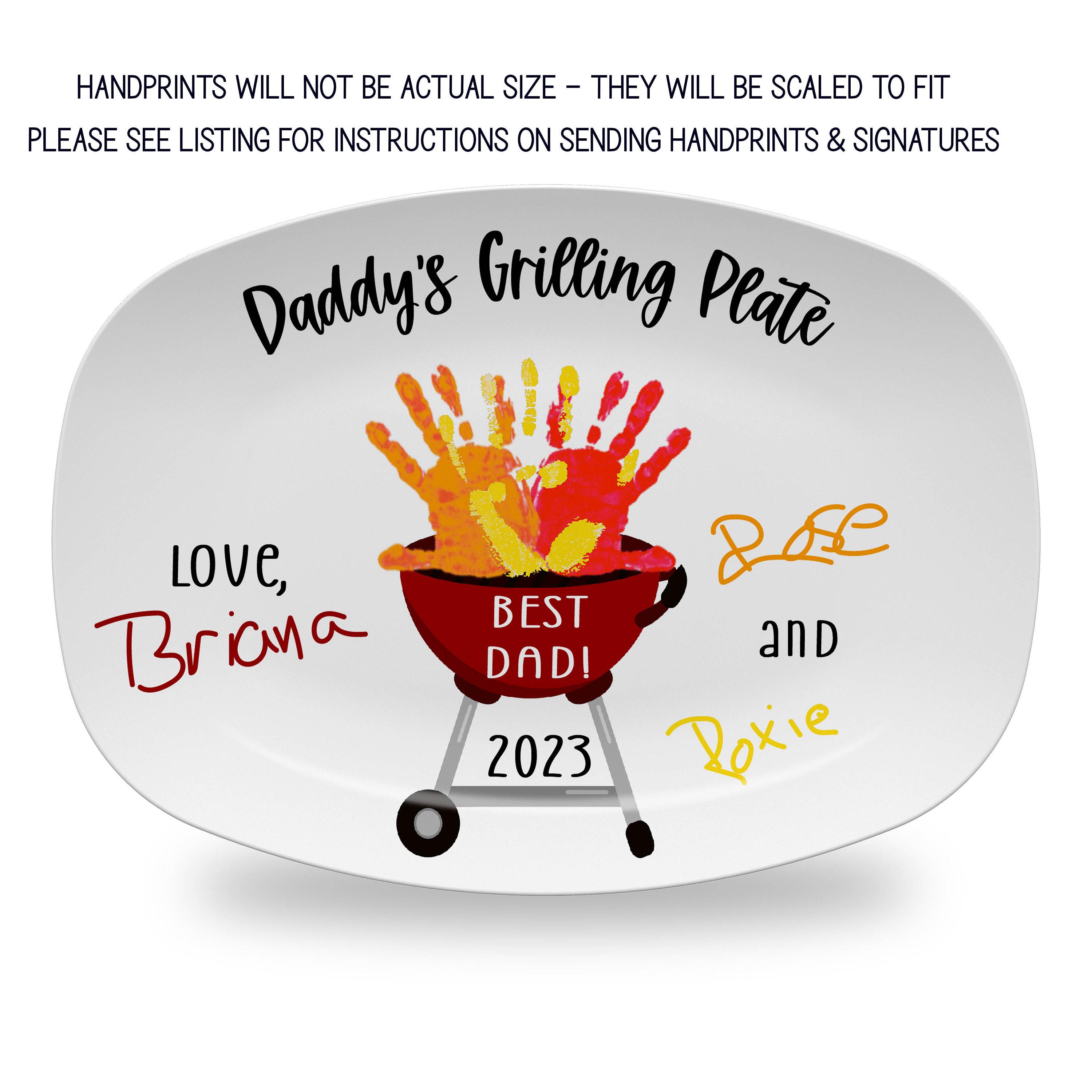 Handprint BBQ Grilling Platter with Signatures, Personalized Father&#39;s Day Platter, Barbecue Grill Plate, BBQ Gift , Polymer Plastic
