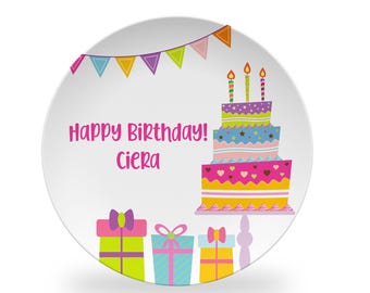 Cake Birthday Party Personalized Plate for Kids, Celebration Party Plate, Polymer Plastic