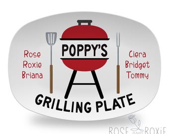 BBQ Personalized Platter with Kids Names, Custom Grilling Plate for Barbeque, Barbecue Grill Platter, Father&#39;s Day Platter, Polymer Plastic
