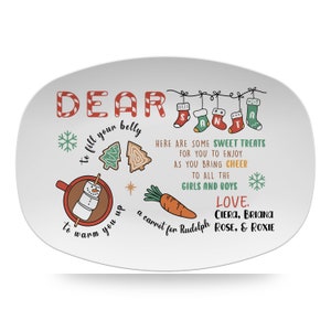 Personalized Milk and Cookies For Santa Platter, Christmas Plate, Holiday Tray, Kids Holiday Platter, Carrots Reindeer Polymer Plastic Plate
