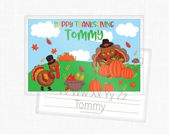 Thanksgiving Turkey Laminated Personalized Placemat for Fall or Autumn Holiday