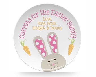 Personalized Carrots for the Easter Bunny Plate, Pink Polka Dot Dinnerware with Name