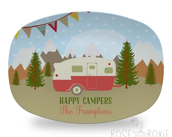 Camper Personalized Platter Great for the RV or Camping, Outdoor Patio , Vintage Retro Travel Trailer Tray, Polymer Plastic