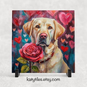 Yellow Lab Heart Trivet - Valentine&#39;s Day Gift for Dog Lovers | Custom Hot Plate Coaster | Heart Rose Home Decor