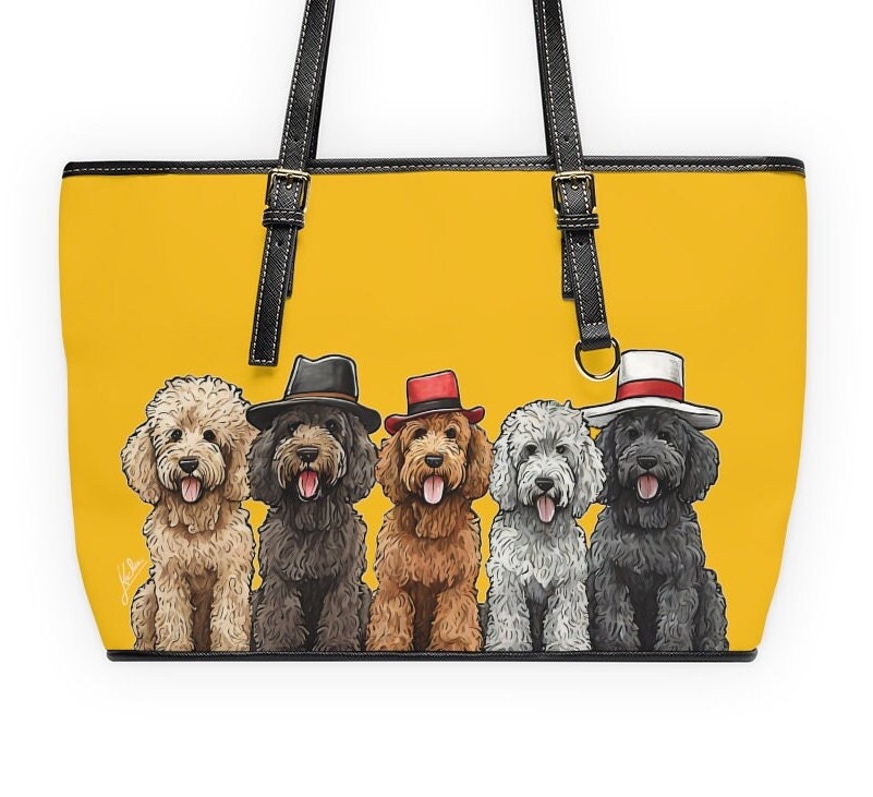 Doodle Vegan Leather Tote Purse, Goldendoodle Gift
