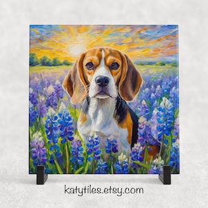 Beagle in Bluebonnets Ceramic Tile Trivet For Hot Dishes/Coaster – 6x6 Handmade Kitchen Decor, Gift for Dog Lovers, Wiener Dog
