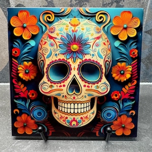 ¡7 diseños! Salvamanteles con forma de calavera de azúcar para platos calientes del Día de los Muertos, posavasos con motivos artísticos, agarraderas personalizadas, decoración del Día de los Muertos