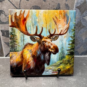 Elandonderzetter voor warme gerechten, kookplaat onderzetter tegelkunst, aangepaste pannenlap, cadeau voor elandenliefhebbers, elandkunst, elanddecoratie