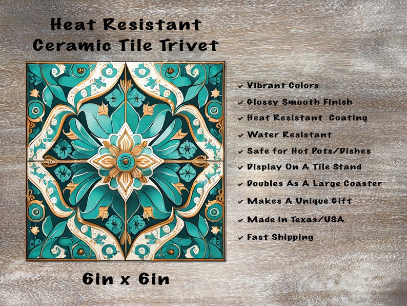 96 Designs 6x6 Ceramic Tile Trivet. Mexican Style Tile Trivet for Hot