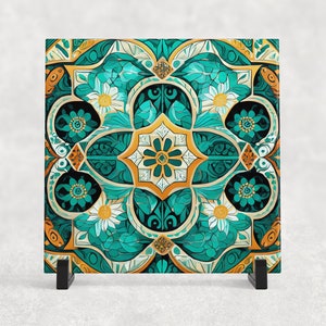 Turquoise Mexican Style Tile Trivet for Hot Dishes. Mexican Tile Coaster. Mexican Ceramic Tile Art.