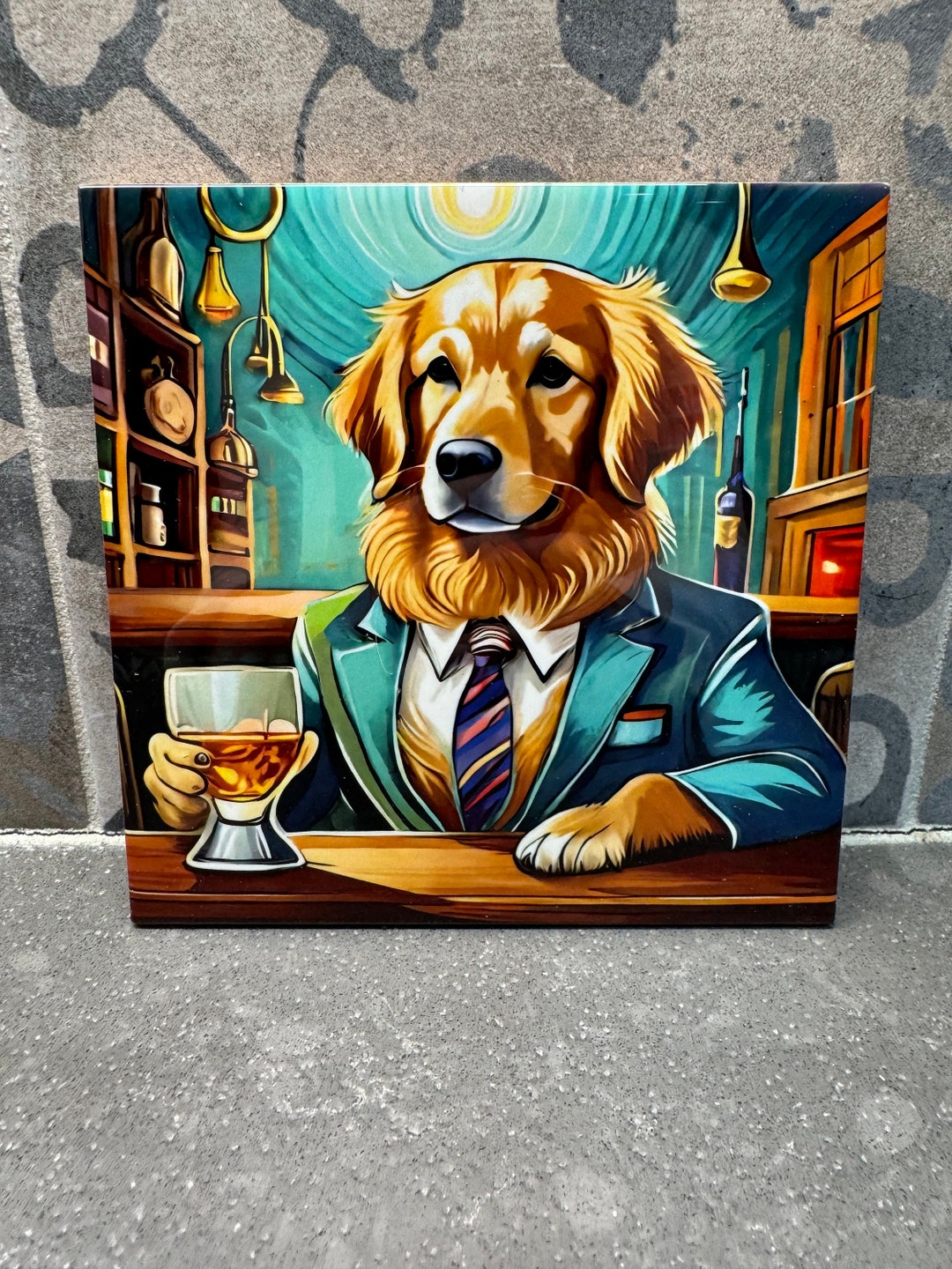 Whisky Golden Retriever Trivet for Hot Dishes. 6x6 Hot Plate. Golden Retriever Gifts. Golden