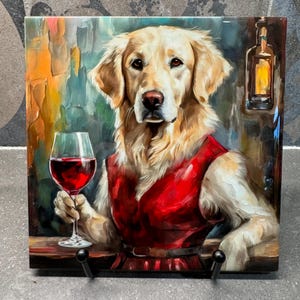 Wine Drinking Cream Labrador Retriever Trivet for Hot Dishes, Hot Plate Coaster Tile Art, Custom Pot Holder, Gift for lab lover