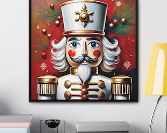 Nutcracker Christmas Framed Canvas Wall Art, Holiday Decor and Christmas Decorations, Colorful Christmas Themed Decor